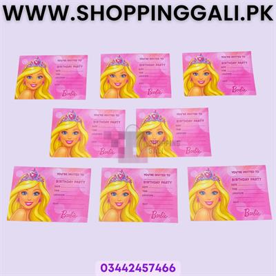 Barbie Invitation Cards - 4 Inch By 3 Inch - Invitation Cards - Barbie Theme - Pink - Girls - Pack Of 8