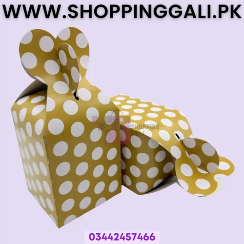 Polka Dot Goody Box - 7 Inch X 4 Inch - Gift Box - Golden - Pack Of 10