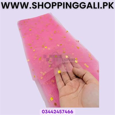 Baby Pink Net Jaali Fabric with Gold Glitter - 2 Yards Length