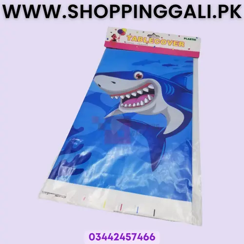 Shark Theme Table Cover - 108 cm by 180 cm - Plastic Table Cover - Blue Color - Unisex Theme - Pack Of 1 Table Cover