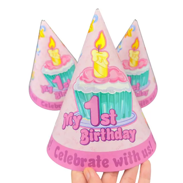 My First Birthday Party Caps - Large - Pink - Girls - Pack Of 10