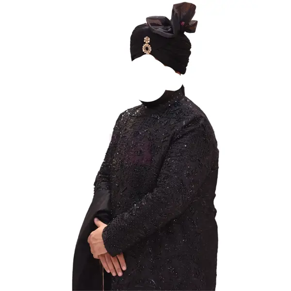 Preloved Baraat Dress For Groom - 38 Inch Height Sherwani With Accessories - Black - Men - Pack Of 1