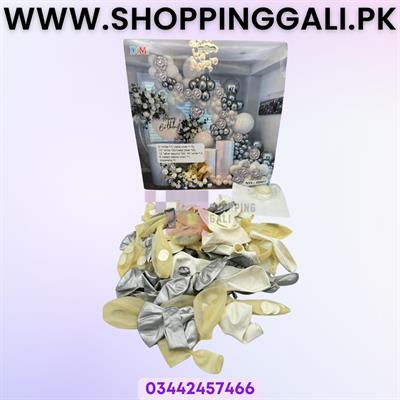 WHITE AND SILVER COLOR THEME PARTY DECORATION BALLOONS SET - LATEX BALLOONS - TRANSPARENT BALLOONS - ARCH TAPE - DOT DOUBLE TAPE