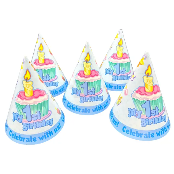 First Birthday Caps - Medium - Blue - Boy - Pack Of 10