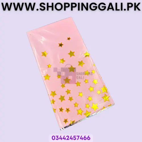  Pink and Golden Star Table Cover - 108 cm x 180 cm - Plastic - Pink Golden - Pack Of 1