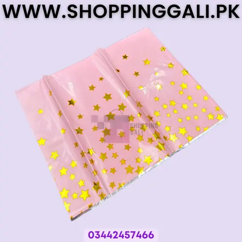  Pink and Golden Star Table Cover - 108 cm x 180 cm - Plastic - Pink Golden - Pack Of 1