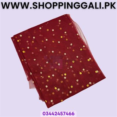 Maroon Net Jaali Fabric with Gold Glitter - 2 Yards Length