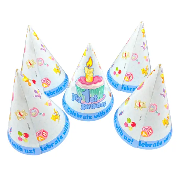 First Birthday Caps - Medium - Blue - Boy - Pack Of 10