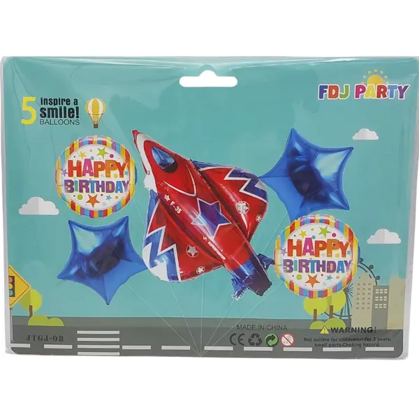 Plane Foil Balloon Set - 18 inch - Red - Boy - Pack Of 5 Foil Balloons