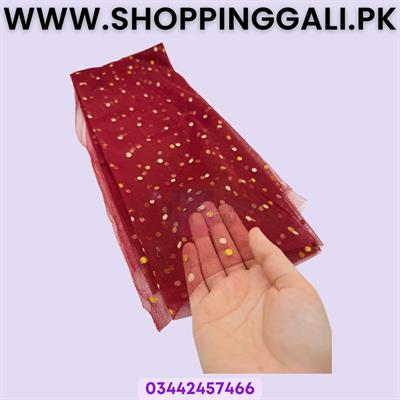 Maroon Net Jaali Fabric with Gold Glitter - 2 Yards Length