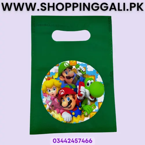 Super Mario Goody Bags - 8 x 6 Inch - Gift Bags - Super Mario Theme - Green - Unisex - Pack Of 10
