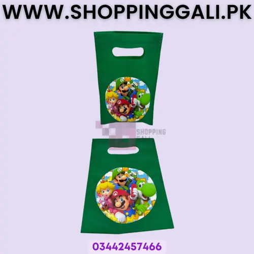 Super Mario Goody Bags - 8 x 6 Inch - Gift Bags - Super Mario Theme - Green - Unisex - Pack Of 10