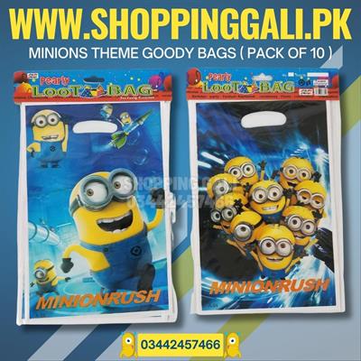 Minions Goody Bags - 10 x 6 Inch - Gift Bags - Minions Theme - Blue - Unisex - Pack Of 10