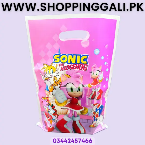 Sonic Goody Bags - 10 x 6 Inch - Gift Bags - Sonic Theme - Pink - Girls - Pack Of 10