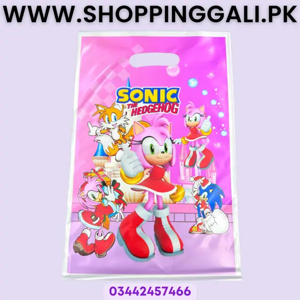 Sonic Goody Bags - 10 x 6 Inch - Gift Bags - Sonic Theme - Pink - Girls - Pack Of 10