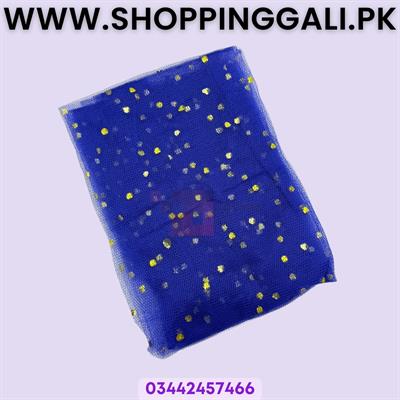 Blue Net Jaali Fabric with Gold Glitter - 2 Yards Length