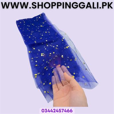 Blue Net Jaali Fabric with Gold Glitter - 2 Yards Length