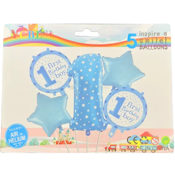First Birthday Boy Foil Balloon - 18 inch - Blue - Boys - Pack Of 5 foil balloon