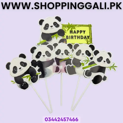  Panda Cake Toppers Set - Cake Toppers - White And Black - Unisex - Pack Of 6