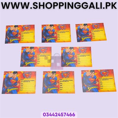 Superman Invitation Cards - 4 Inch By 3 Inch - Invitation Cards - Superman Theme - Orange - Boys - Pack Of 8