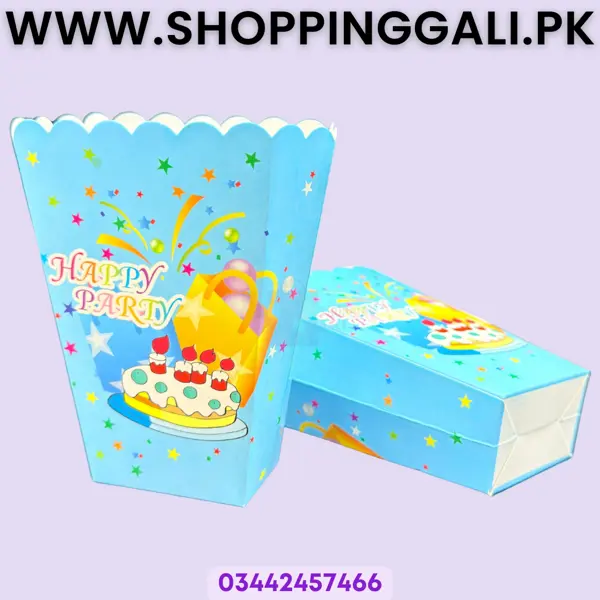 HAPPY BIRTHDAY LIGHT BLUE COLOR POPCORN BOXES ( PACK OF 10 POPCORN BOXES )