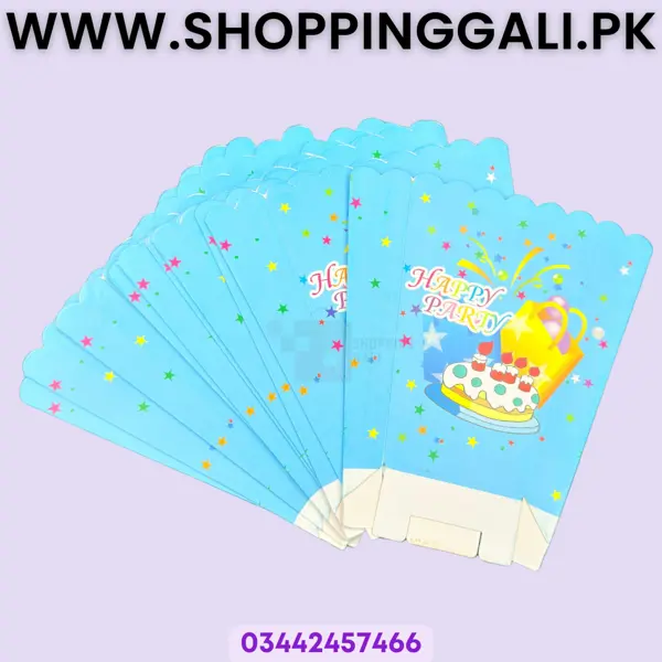 HAPPY BIRTHDAY LIGHT BLUE COLOR POPCORN BOXES ( PACK OF 10 POPCORN BOXES )