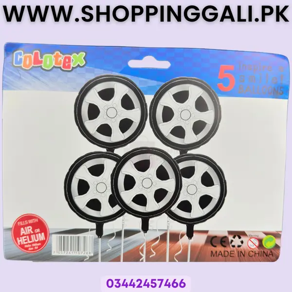 Tyre Foil Balloon Set - 18 Inch - Foil Balloon Set - White And Black - Boy - Pack Of 5