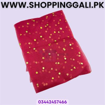 Pink Net Jaali Fabric with Gold Glitter - 2 Yards Length