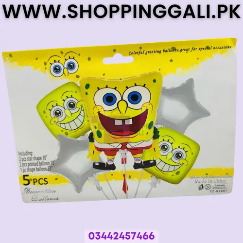 Spongebob Squarepants Foil Balloons - 18 Inch - Balloon Decoration Items - Yellow - Unisex - Pack Of 5 Foil Balloons
