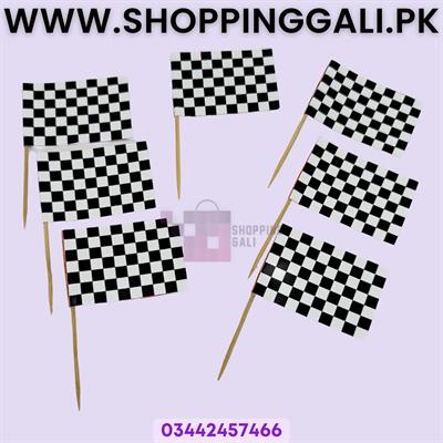 RACE CAR FLAGS CUPCAKE TOPPERS - PACK OF 10 CUPCAKE TOPPERS