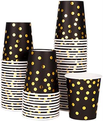 BLACK GOLDEN DOT PAPER CUPS - PACK OF 10 PAPER CUPS - BLACK GOLDEN THEME PAPER CUPS