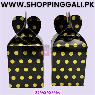 Black Golden Polka Dot Goody Box - 7 x 4 Inch - Gift Box - Polka Dot Theme - Black Golden - Unisex - Pack Of 10
