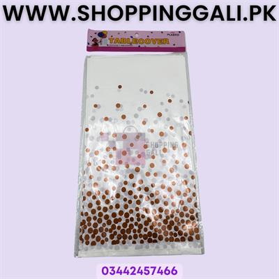WHITE TABLE COVER WITH ROSE GOLD DOT TABLE COVER ( 72 INCH X 54 INCH )