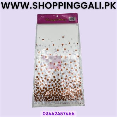WHITE TABLE COVER WITH ROSE GOLD DOT TABLE COVER ( 72 INCH X 54 INCH )