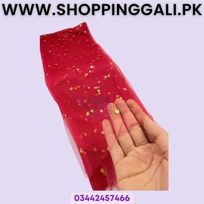 Pink Net Jaali Fabric with Gold Glitter - 2 Yards Length