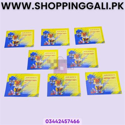 Super Sonic Invitation Cards - 4 Inch By 3 Inch - Invitation Cards - Sonic Theme - Blue - Unisex - Pack Of 8