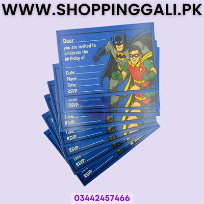 Batman And Robin Invitation Cards - 4 Inch By 3 Inch - Invitation Cards - Batman Theme - Blue - Boys - Pack Of 8