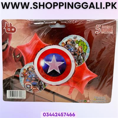 Captain America Foil Balloon - 18 Inch - Balloon Decoration Items - Red - Pack Of 5