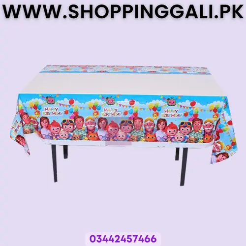 COCOMELON TABLE COVER IN BLUE COLOR ( 108 CM X 180 CM )