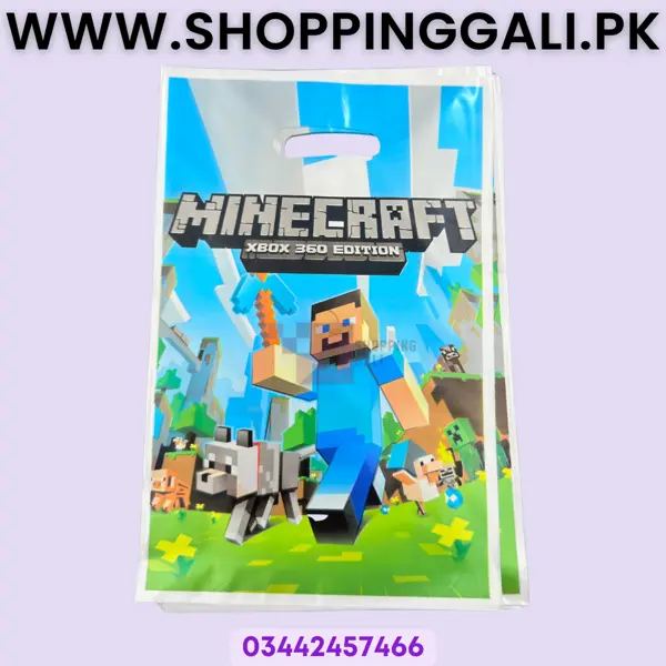 Minecraft Goody Bags - 10 Inch x 6.5 Inch - Gift Bags - Blue - Unisex - Pack Of 10