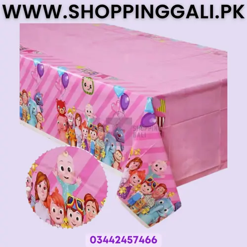 COCOMELON TABLE COVER IN PINK COLOR ( 108 CM X 180 CM )