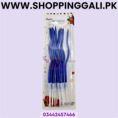 BLUE COLOR SPIRALS DESIGN CANDLE SET - PACK OF 12 CANDLES - CANDLES FOR CAKE DECORATION