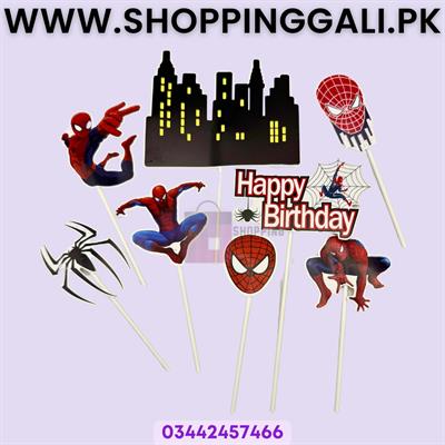Spiderman Theme Cake Toppers - Cake Toppers - Red Colors - Boys Theme - Pack Of 8 Cake Toppers