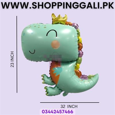 Dinosaur Foil Balloon with Crown - 23 x 32 Inch - Balloon Decoration Items - Green - Unisex - Pack Of 1