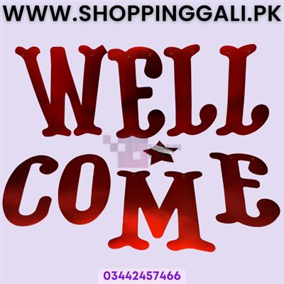 RED COLOR WELCOME WORD BANNER WITH RIBBON LACE