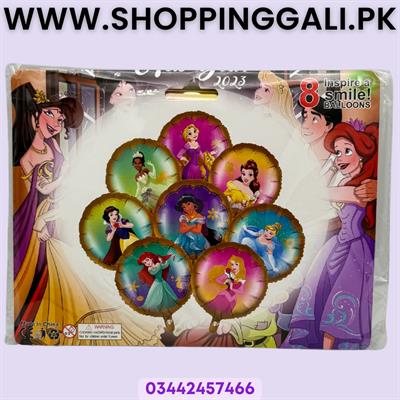 PRINCESS FOIL BALLOON - PRINCESS THEME ROUND SHAPE FOIL BALLOONS - PACK OF 8 FOIL BALLOONS
