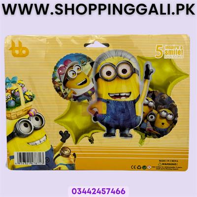 Minions Foil Balloon Set With Yellow Stars - 18 Inch Size - Foil Balloons - Yellow Color - Pack Of 5 Foil Balloons