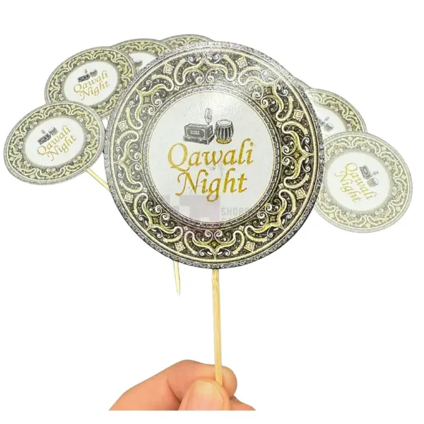 Qawali Night Cupcake Toppers - 2.5 inch - Black and Golden - Unisex - Pack Of 10