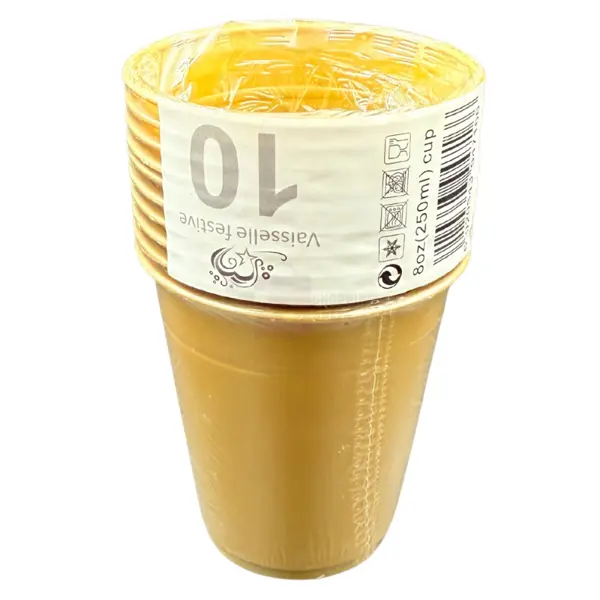 GOLDEN COLOR PLASTIC PARTY CUPS 250 ML CUPS ( PACK OF 10 CUPS )