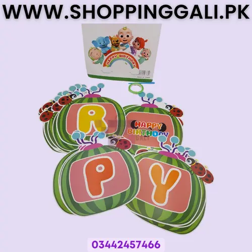 COCOMELON THEME HAPPY BIRTHDAY WORD BANNER WITH RIBBON LACE